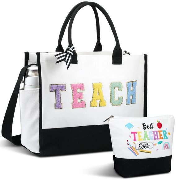 Teacher Canvas Totes Bags Makeup Cosmetic Pouch Teacher Areciation Gifts T_T - Picture 1 of 6